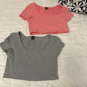 SHEIN Gray and Pink Crop Tops